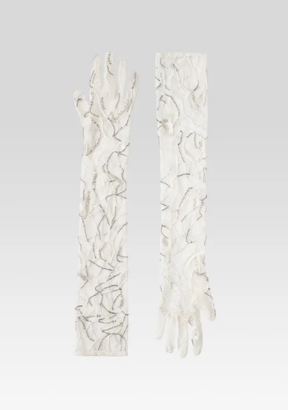 Royce Embellished Lace Gloves sold by Retrofete