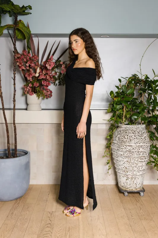 Twist Ruched Maxi Dress | Black sold by With Harper Lu