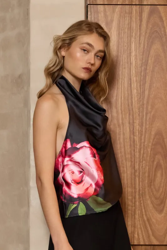 Satin Cowl Top | Black Rose sold by With Harper Lu