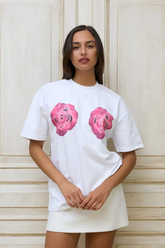 Oversized Tee | White Rose sold by With Harper Lu