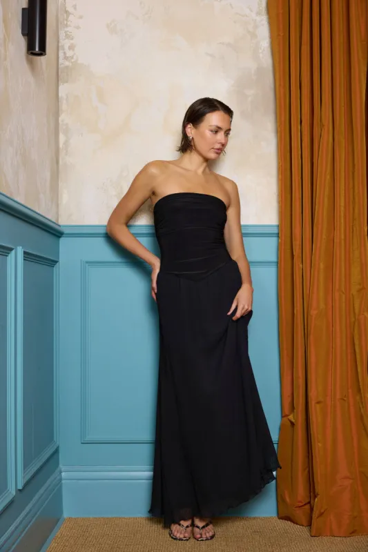 Strapless Ruched Dress | Black Pleat sold by With Harper Lu