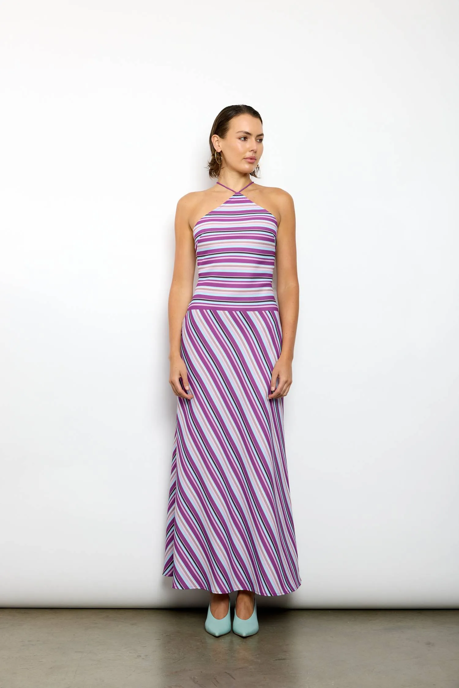 Halter Maxi Dress | Violet Stripe sold by With Harper Lu