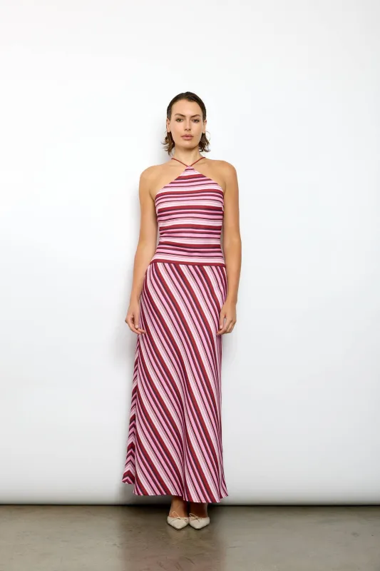 Pre-order: Halter Maxi Dress | Magenta Stripe sold by With Harper Lu