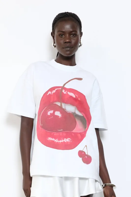 Oversized Tee | Cherry Lips Art sold by With Harper Lu