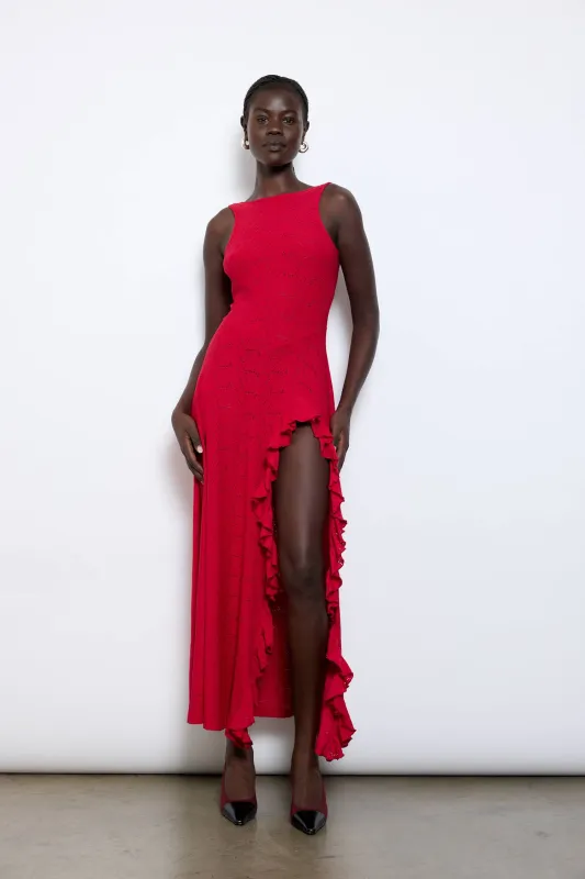 Ruffled Maxi Dress | Deep Red sold by With Harper Lu