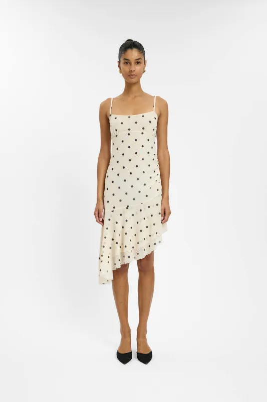 Asymmetric Frill Midi Dress | Ivory Polka sold by With Harper Lu