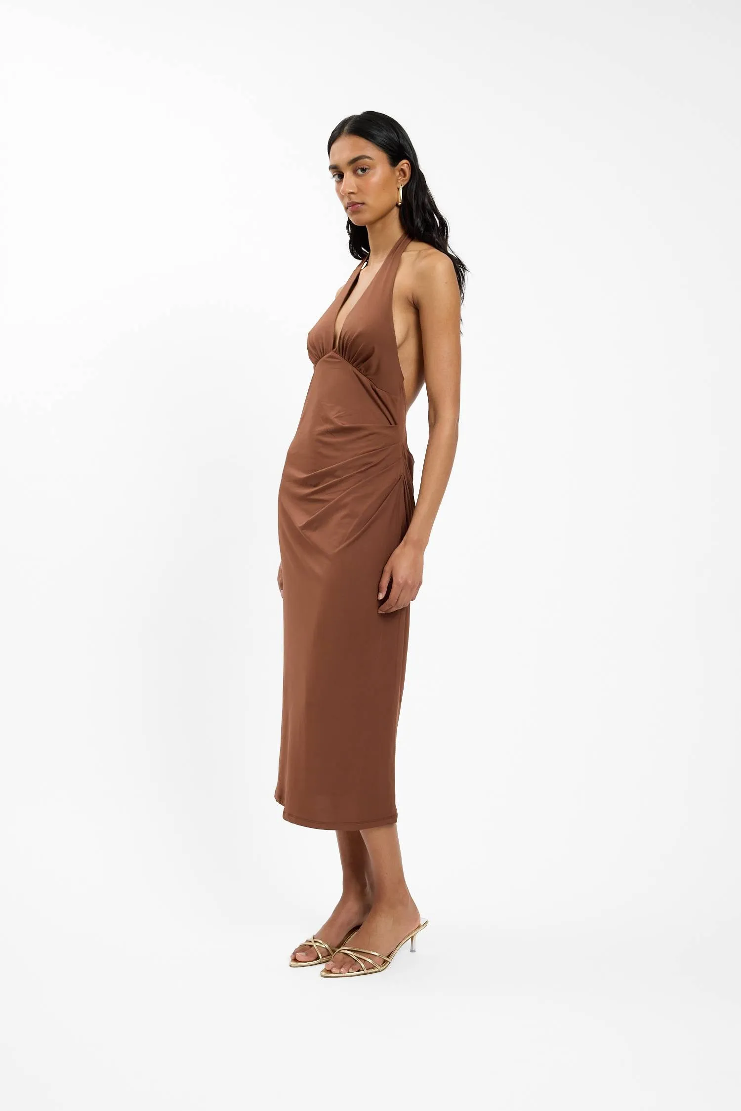 Pleated Backless Halter Dress | Cafe sold by With Harper Lu product image thumbnail 4