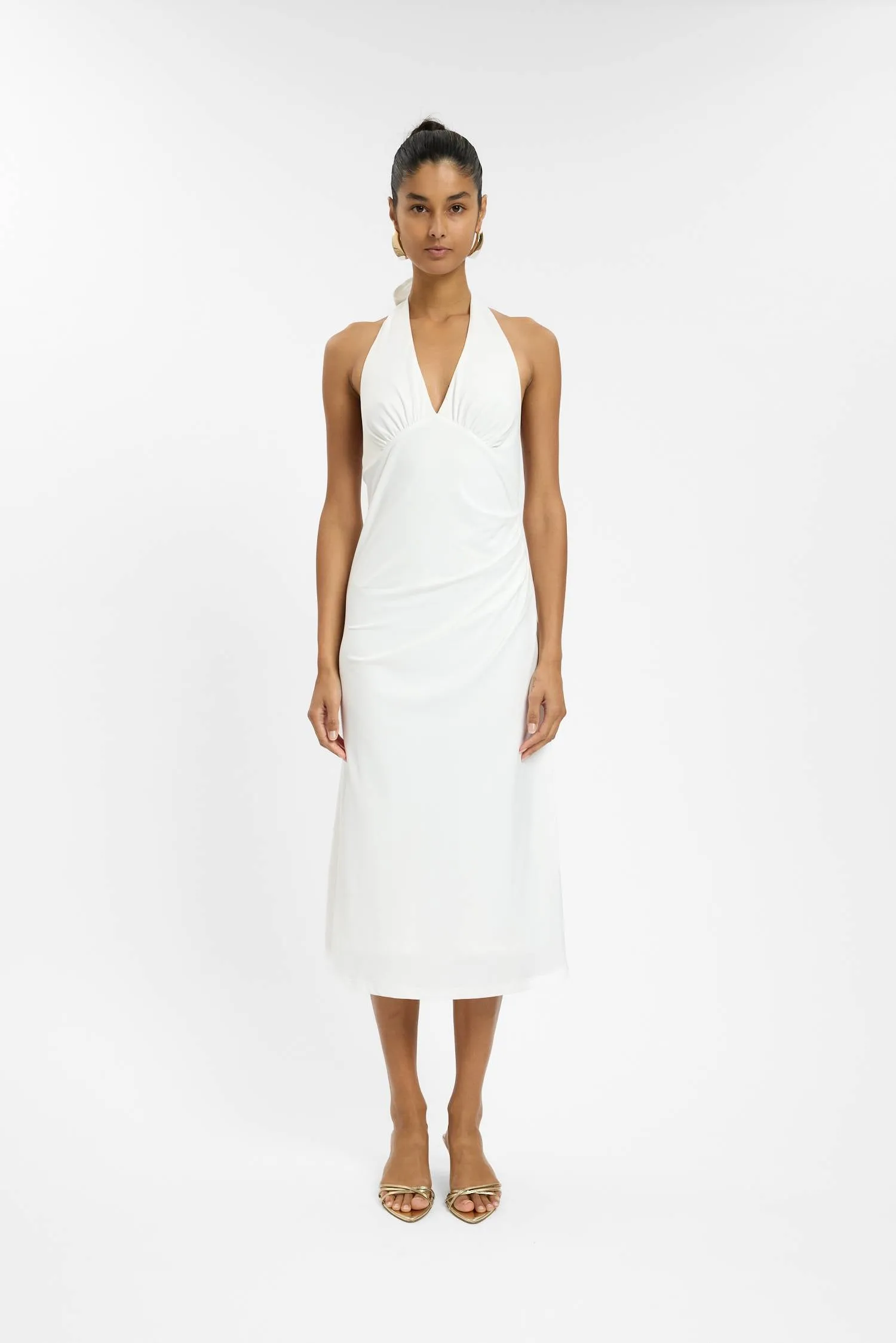 Pleated Backless Halter Dress | White sold by With Harper Lu
