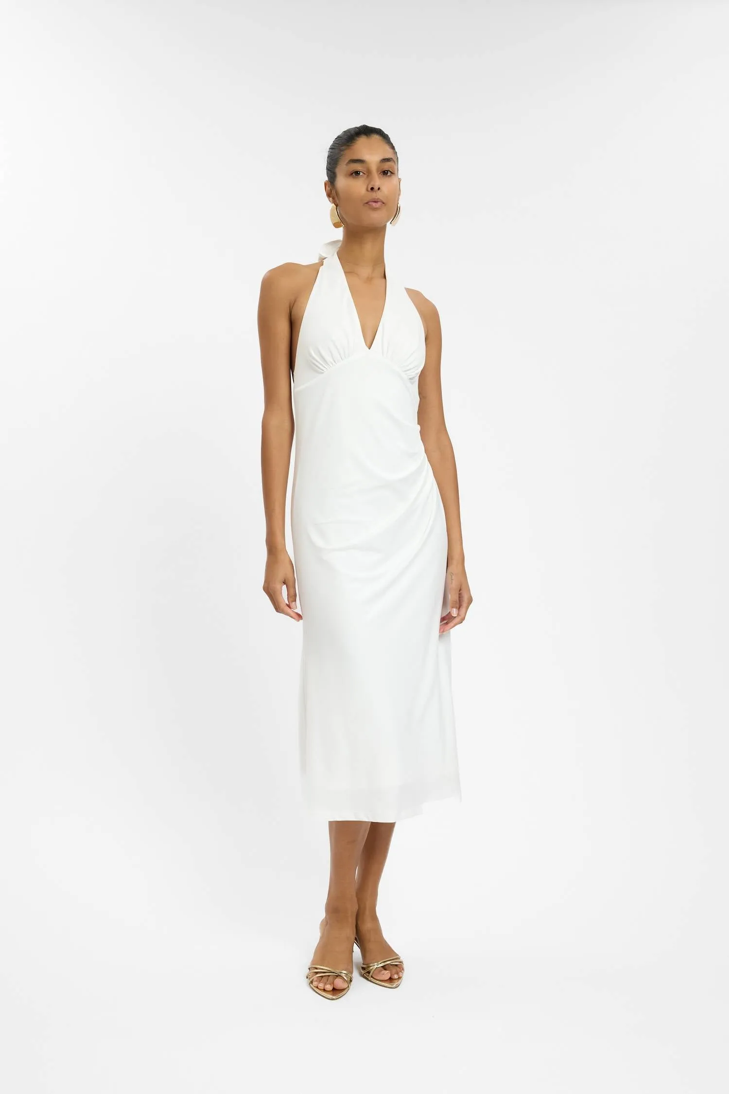 Pleated Backless Halter Dress | White sold by With Harper Lu product image thumbnail 5