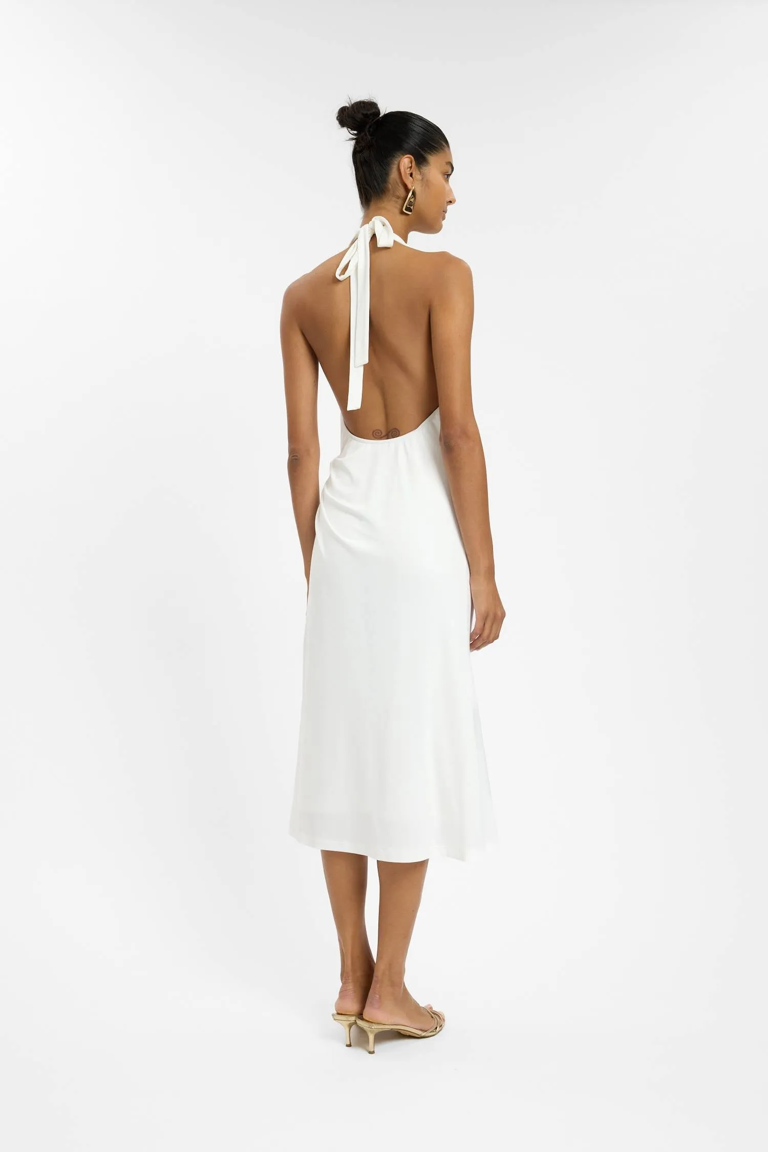 Pleated Backless Halter Dress | White sold by With Harper Lu product image thumbnail 2