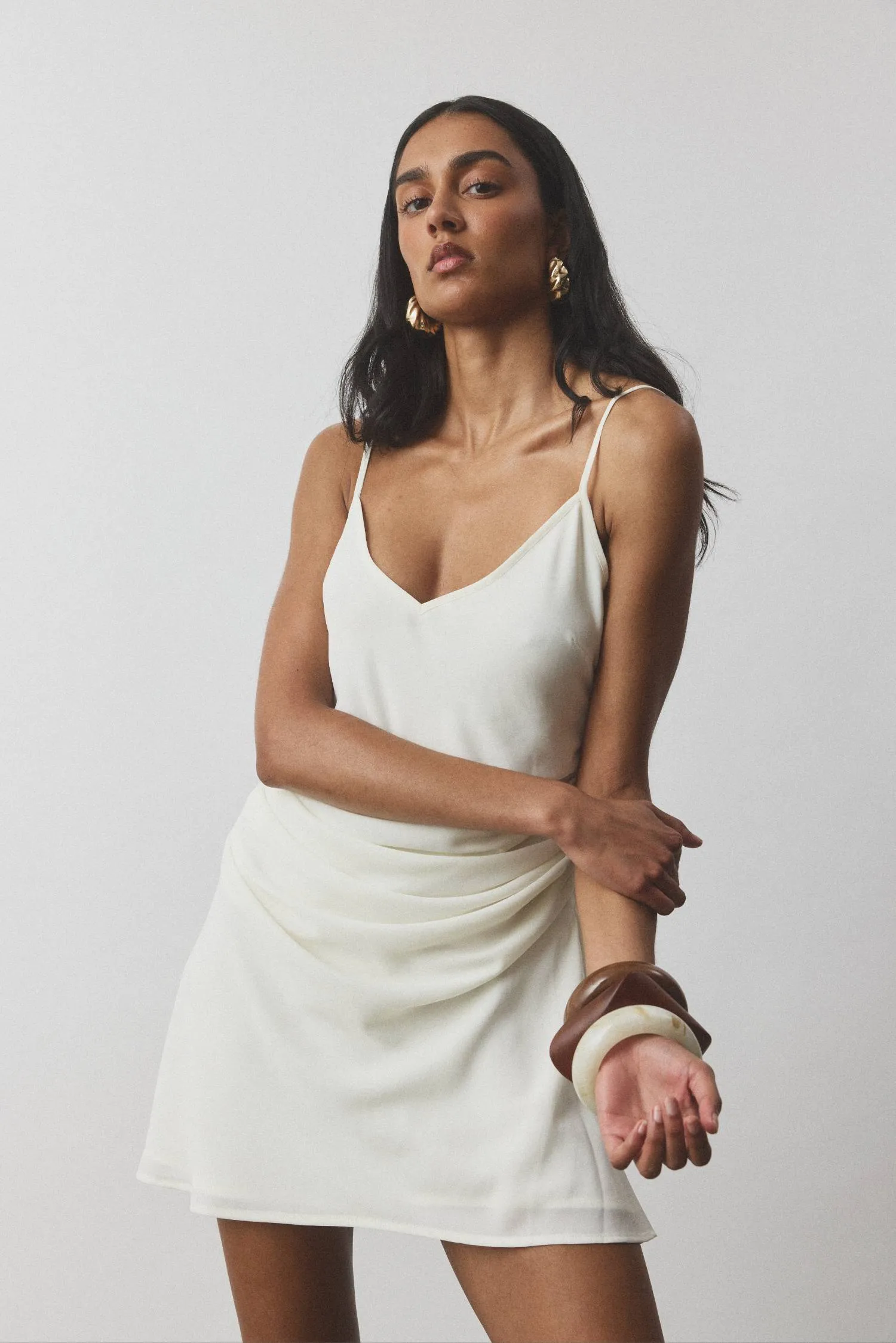 Georgette Draped Mini Dress | White sold by With Harper Lu product image thumbnail 5