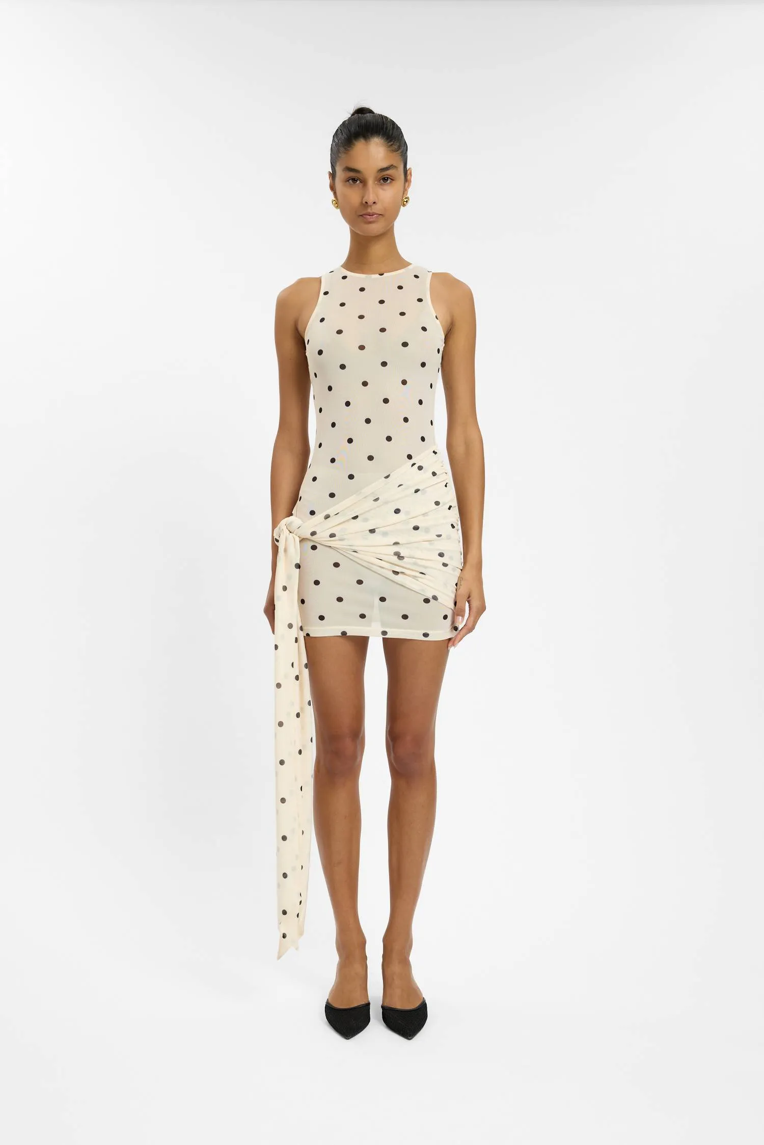 Wrap Mesh Mini Dress | Ivory Polka sold by With Harper Lu