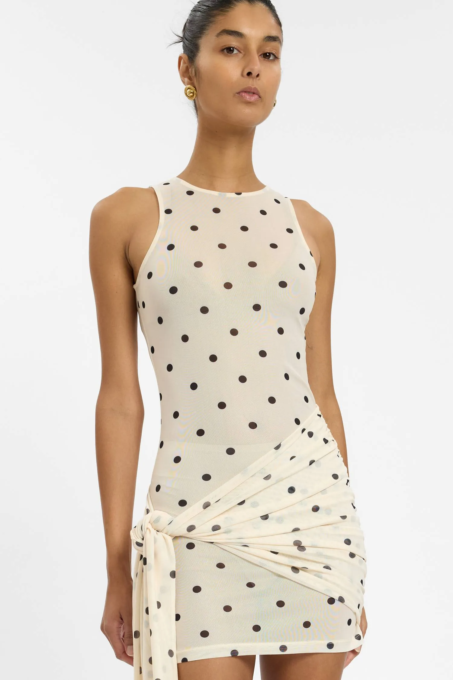 Wrap Mesh Mini Dress | Ivory Polka sold by With Harper Lu product image thumbnail 3