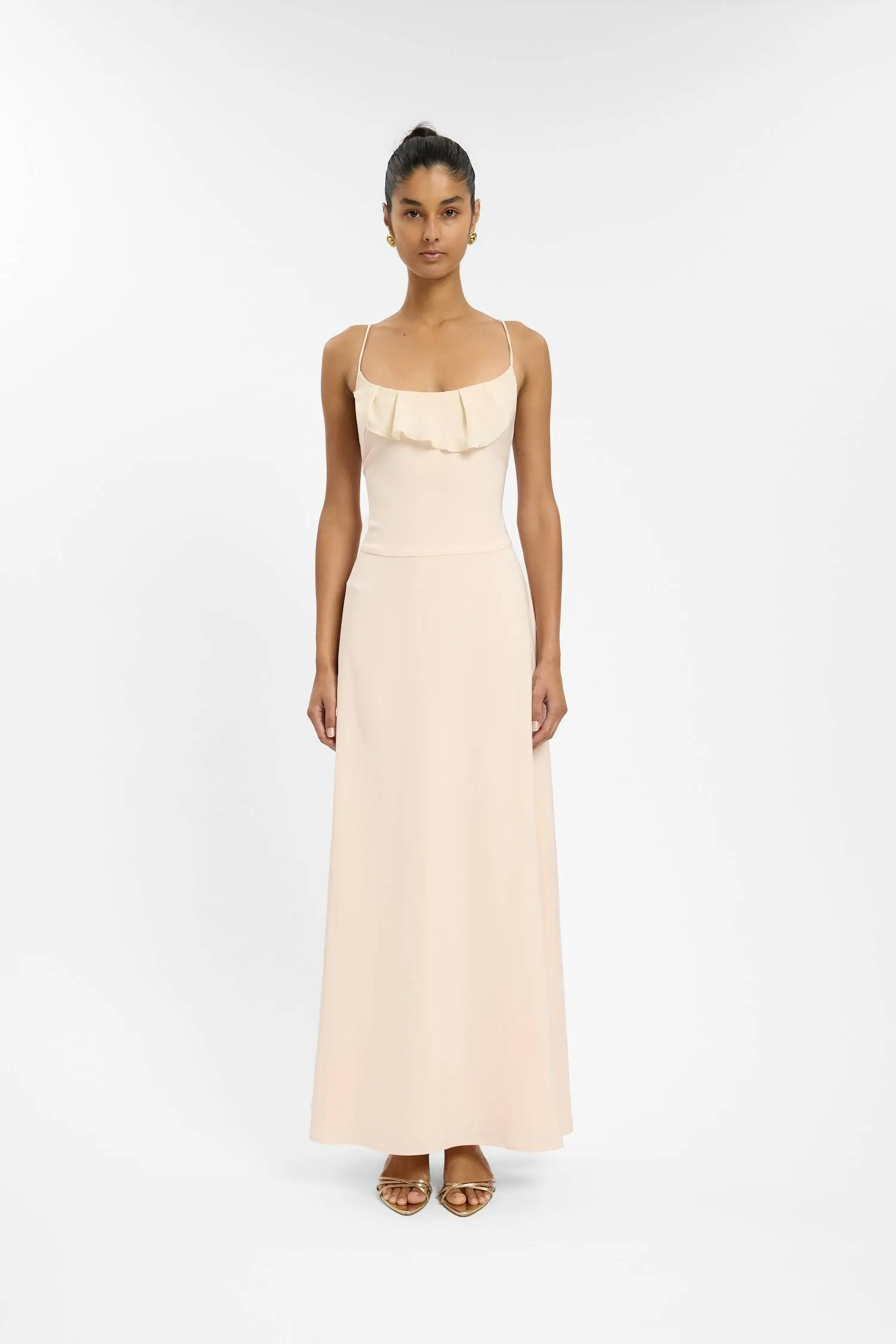 Frill Backless Maxi Dress | Blush Satin sold by With Harper Lu