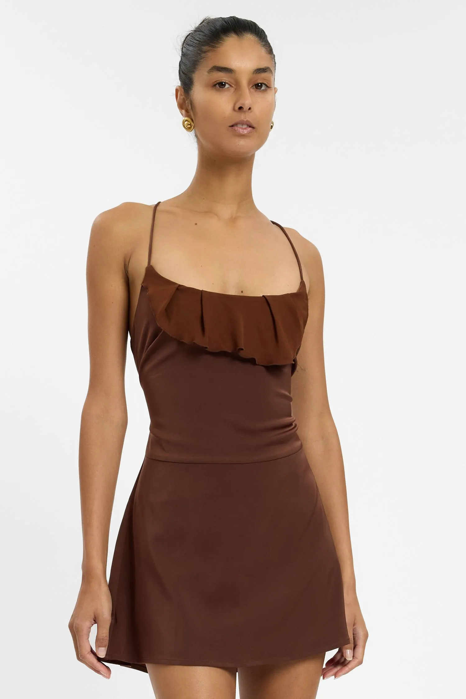 Frill Backless Mini Dress | Chocolate Satin sold by With Harper Lu product image thumbnail 3