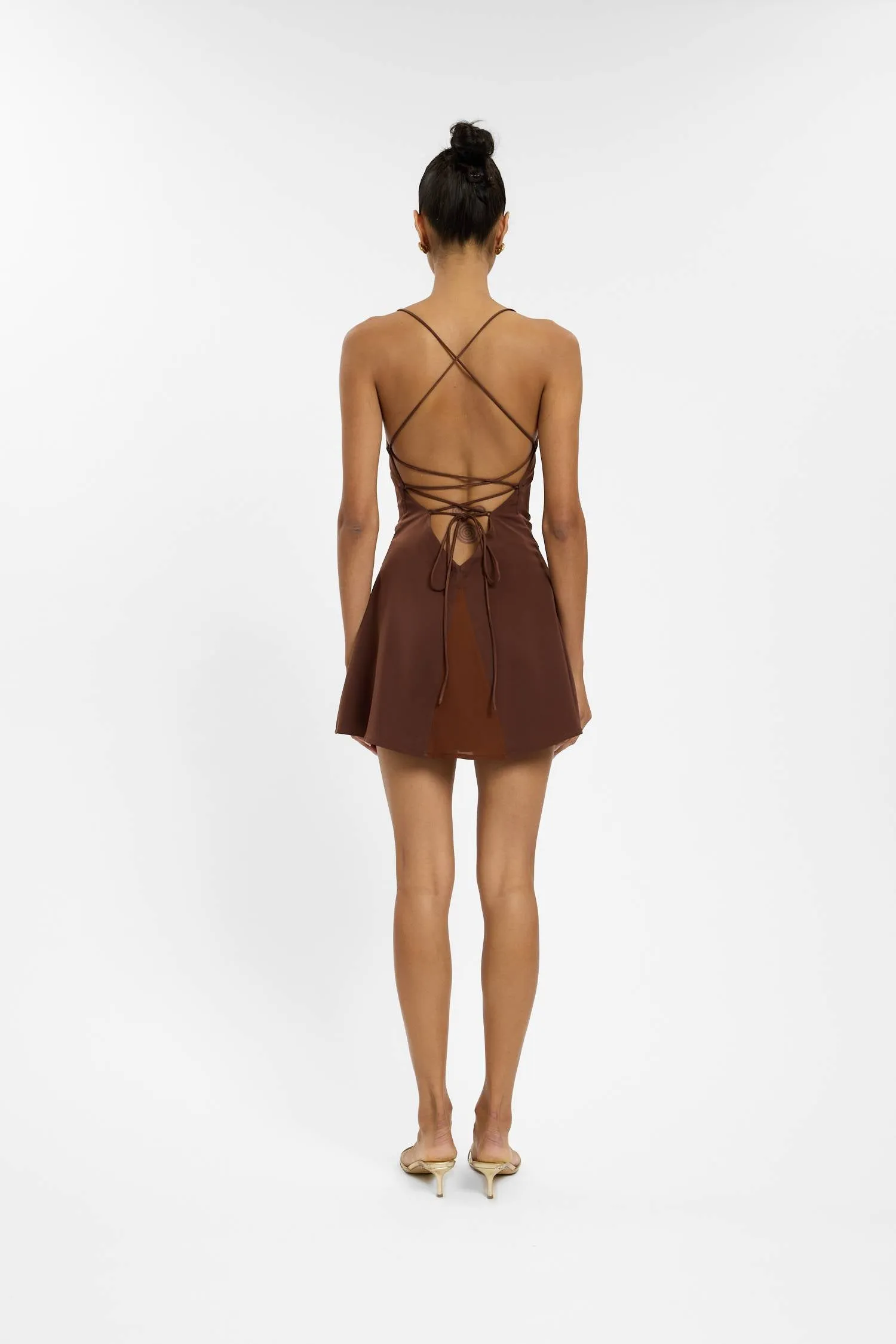 Frill Backless Mini Dress | Chocolate Satin sold by With Harper Lu product image thumbnail 2