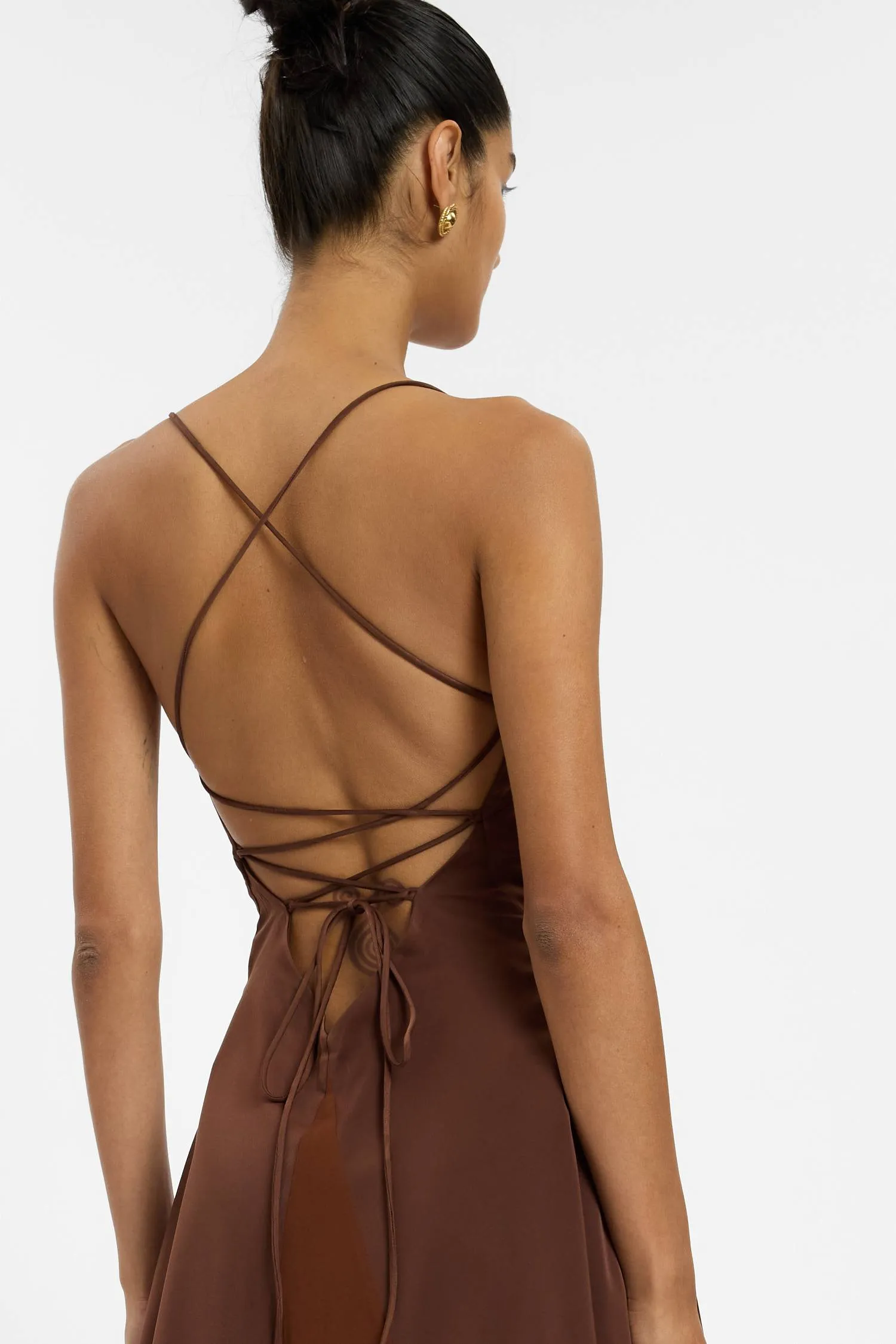 Frill Backless Mini Dress | Chocolate Satin sold by With Harper Lu product image thumbnail 4