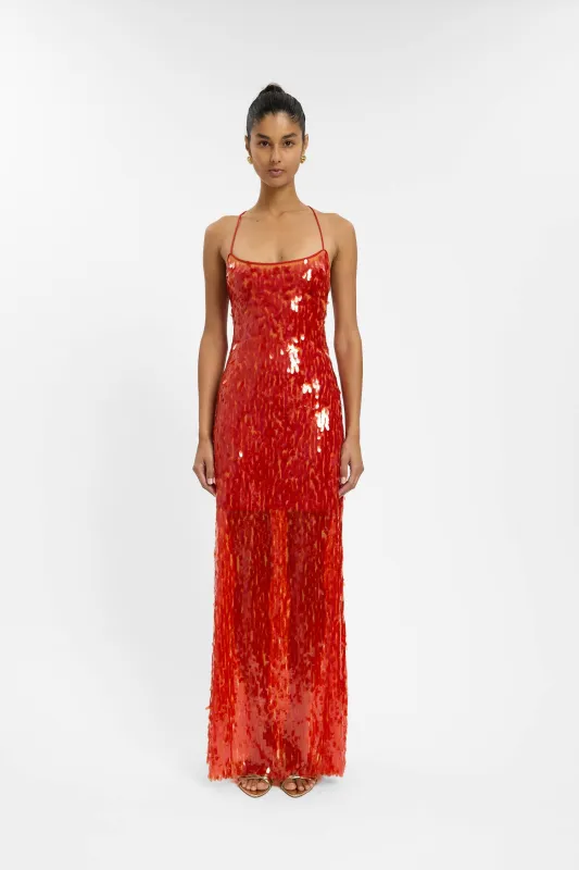 Backless Gown | Burnt Orange Sequin sold by With Harper Lu