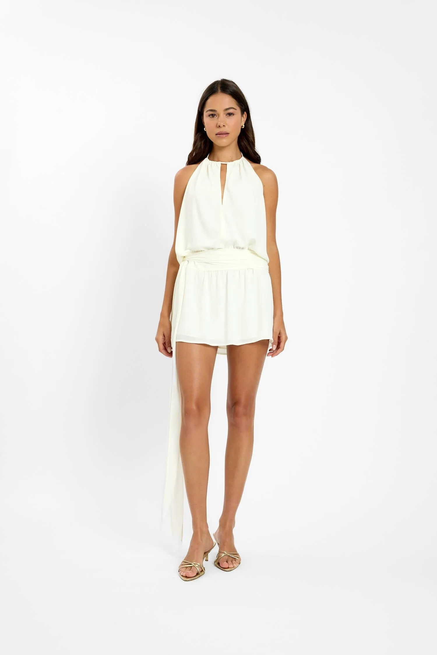 Drape Backless Mini Dress | White sold by With Harper Lu