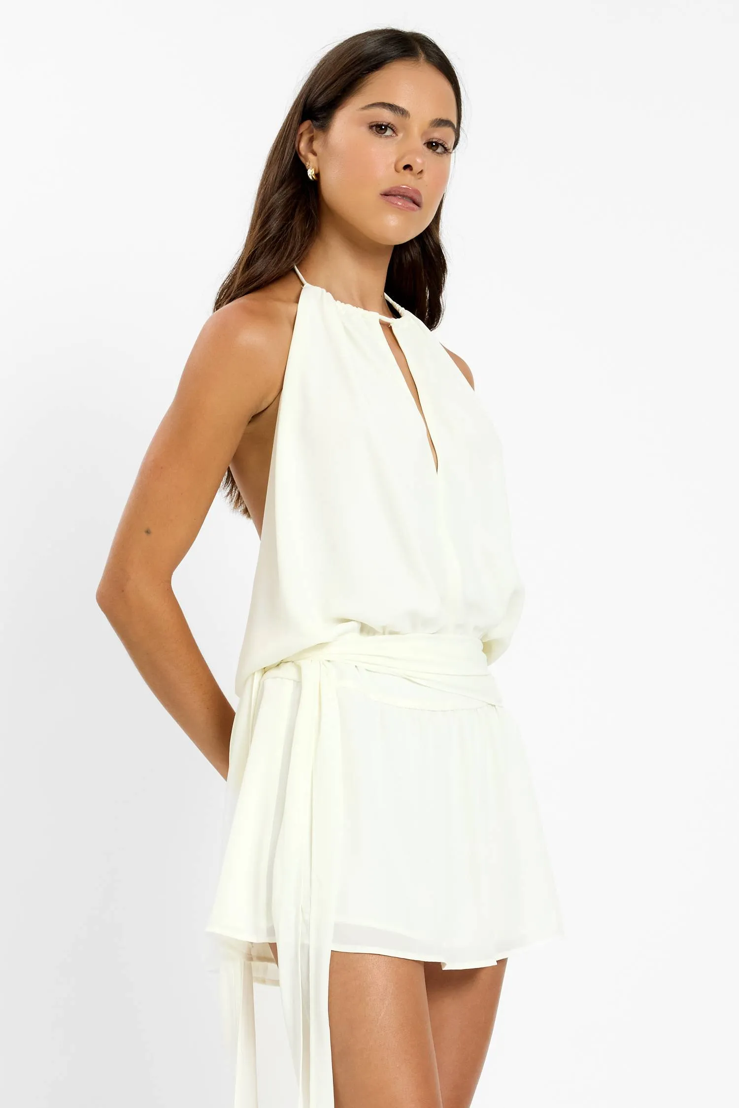 Drape Backless Mini Dress | White sold by With Harper Lu product image thumbnail 3