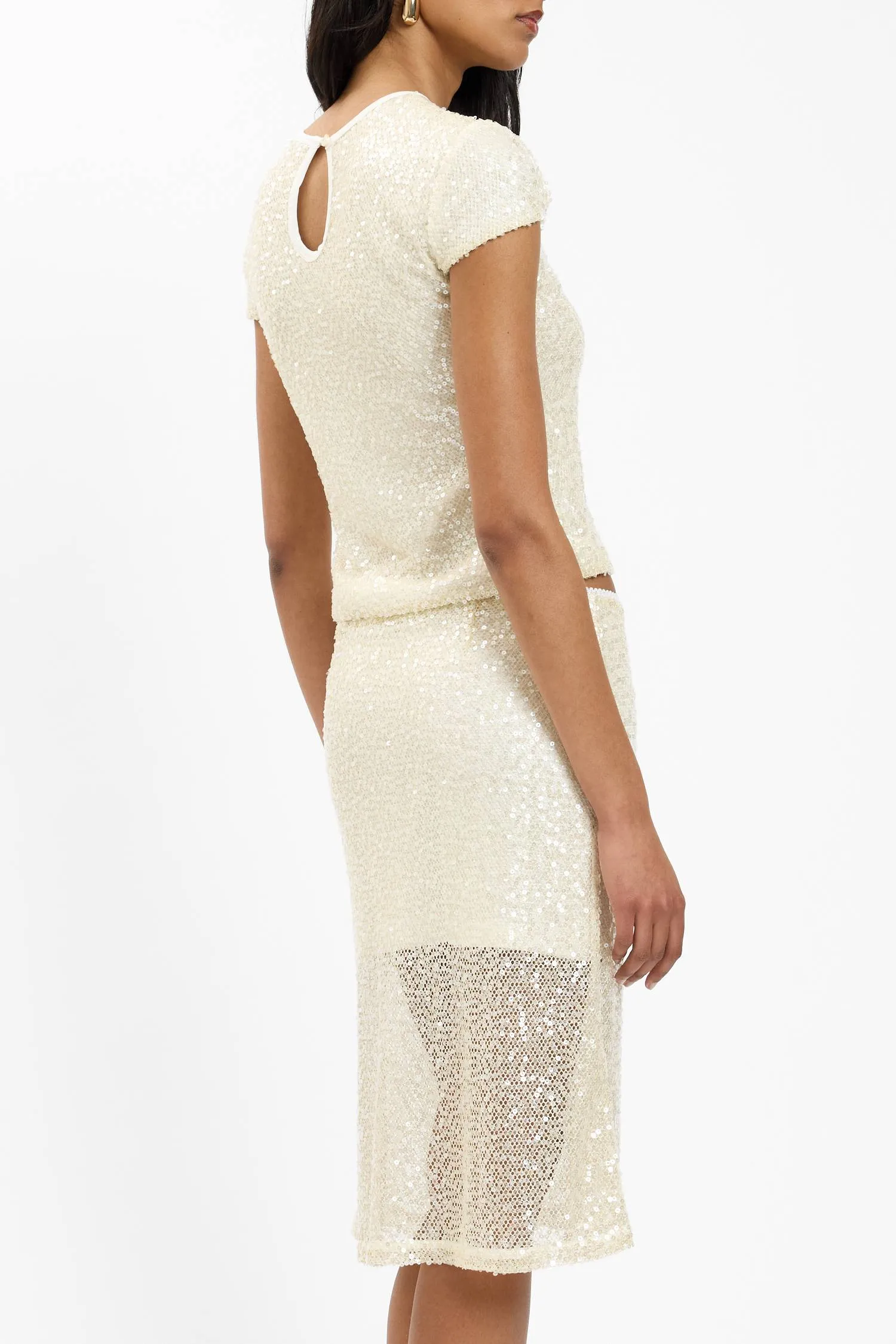 Midi Skirt | Mesh Ivory Sequin sold by With Harper Lu product image thumbnail 5