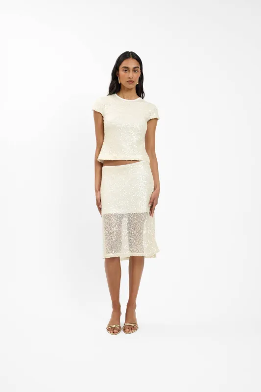 Midi Skirt | Mesh Ivory Sequin made by With Harper Lu