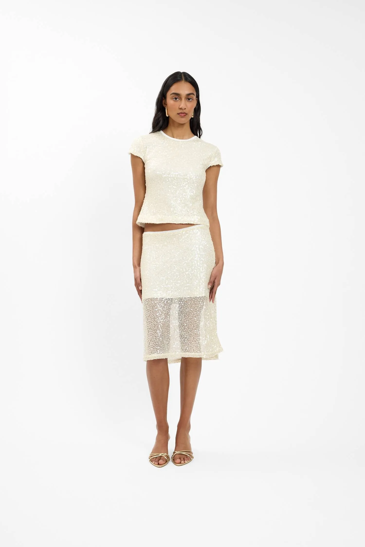Midi Skirt | Mesh Ivory Sequin sold by With Harper Lu