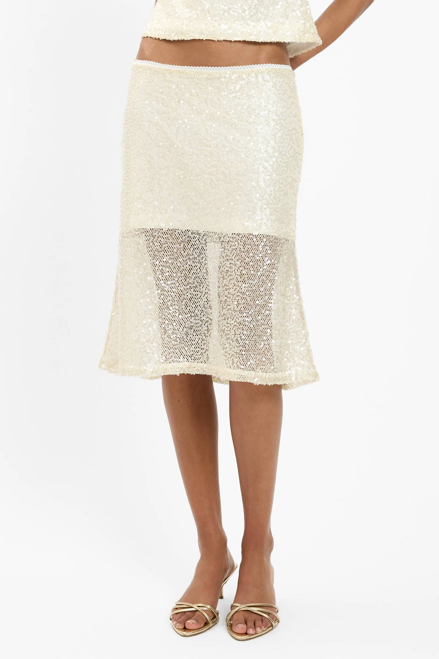 Midi Skirt | Mesh Ivory Sequin sold by With Harper Lu product image thumbnail 3