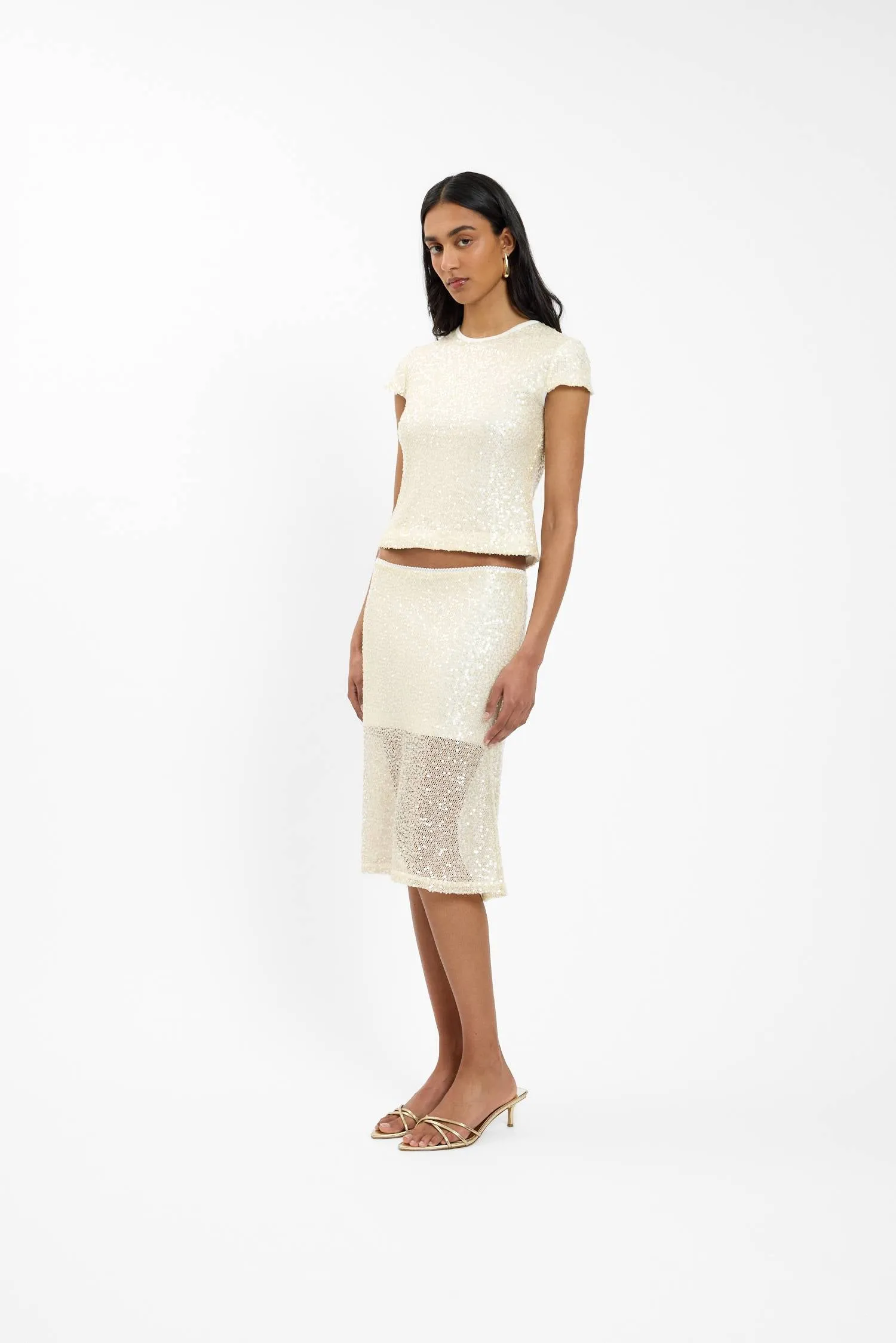 Midi Skirt | Mesh Ivory Sequin sold by With Harper Lu product image thumbnail 4