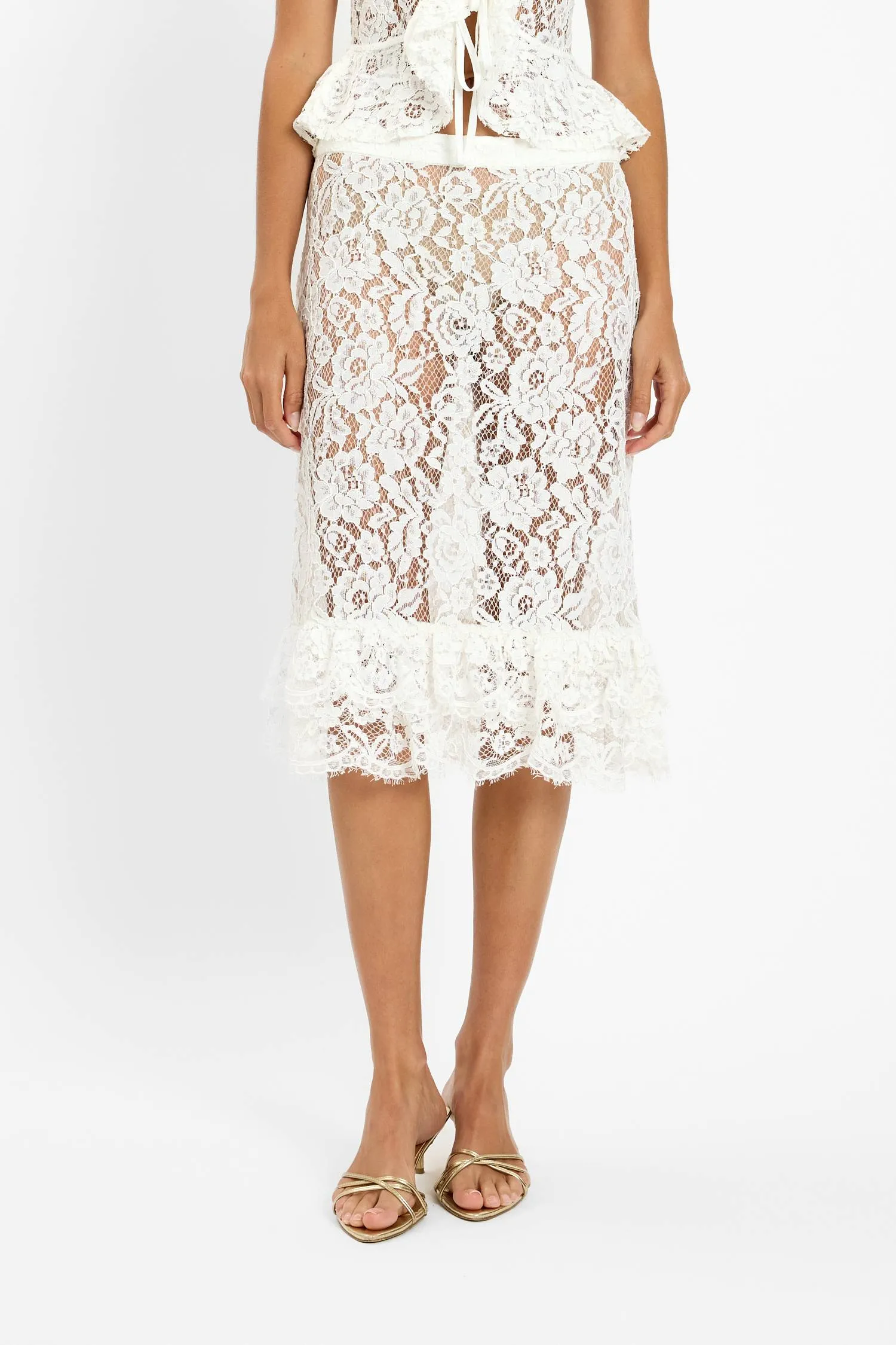 Frill Midi Skirt | White Lace sold by With Harper Lu product image thumbnail 3