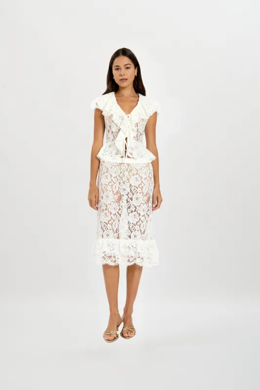 Frill Midi Skirt | White Lace made by With Harper Lu