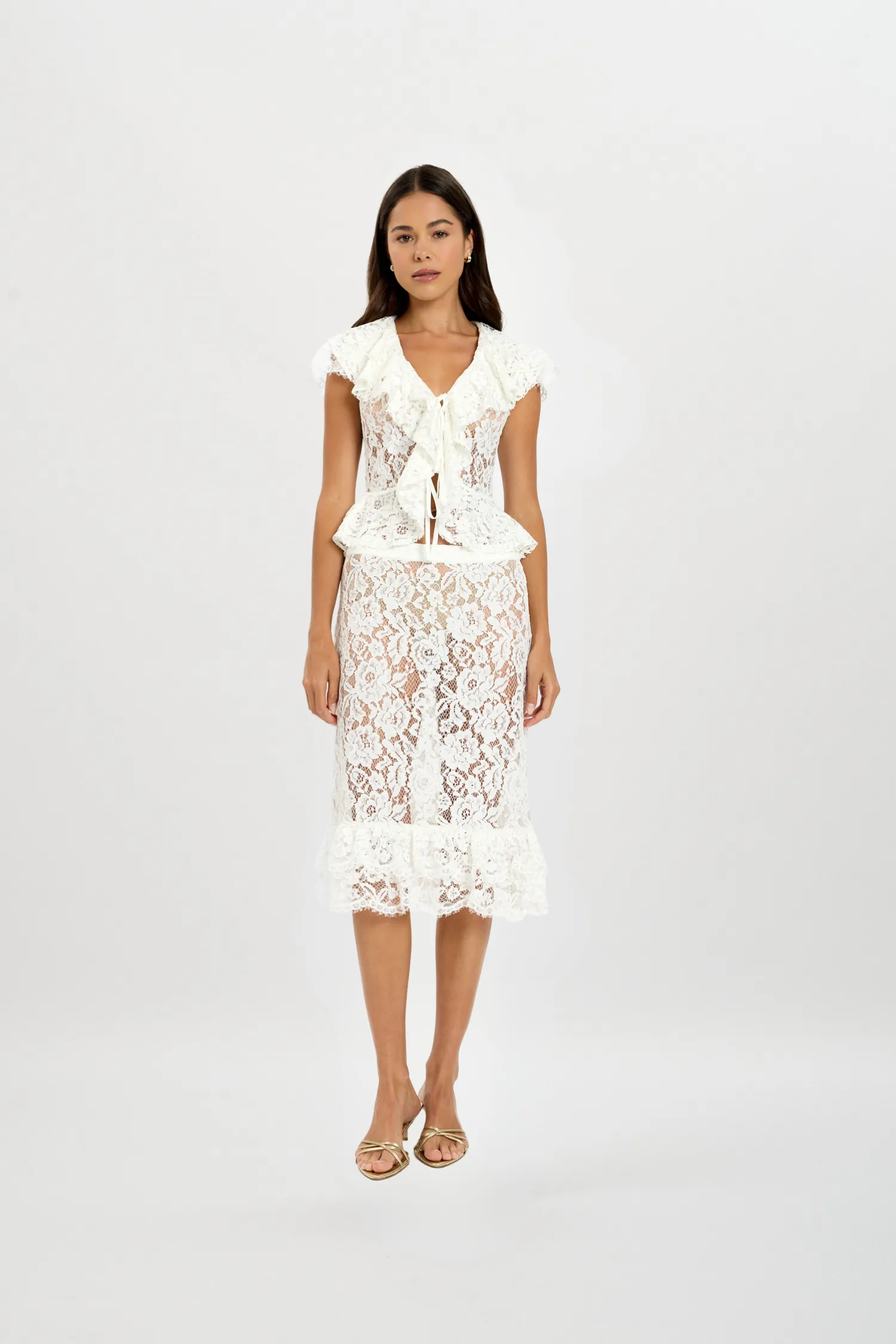 Frill Midi Skirt | White Lace sold by With Harper Lu