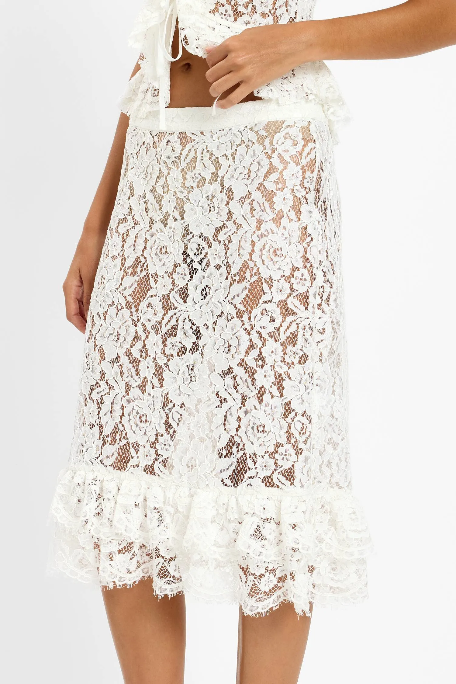 Frill Midi Skirt | White Lace sold by With Harper Lu product image thumbnail 4