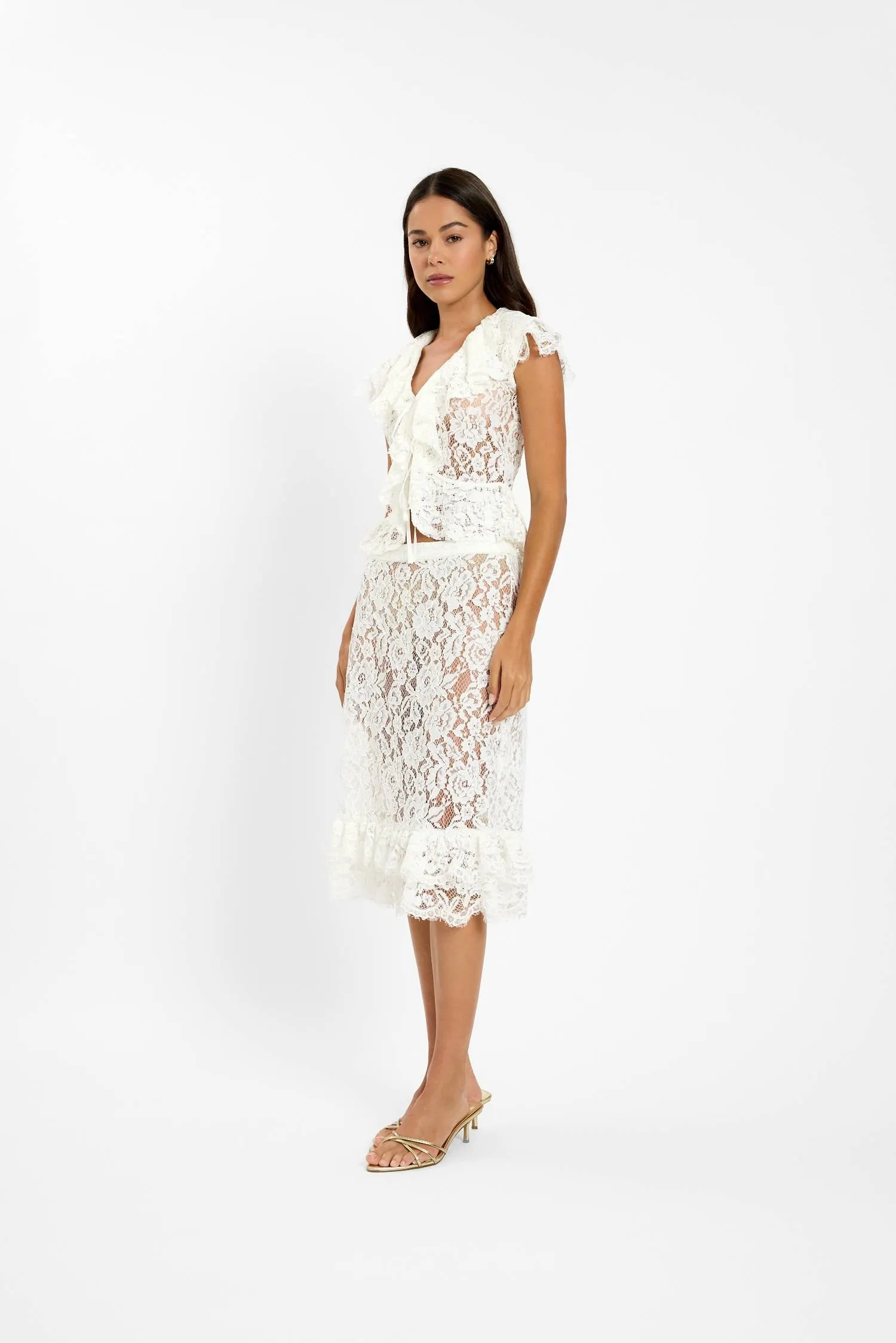 Frill Cap Sleeve Cardigan | White Lace sold by With Harper Lu product image thumbnail 4