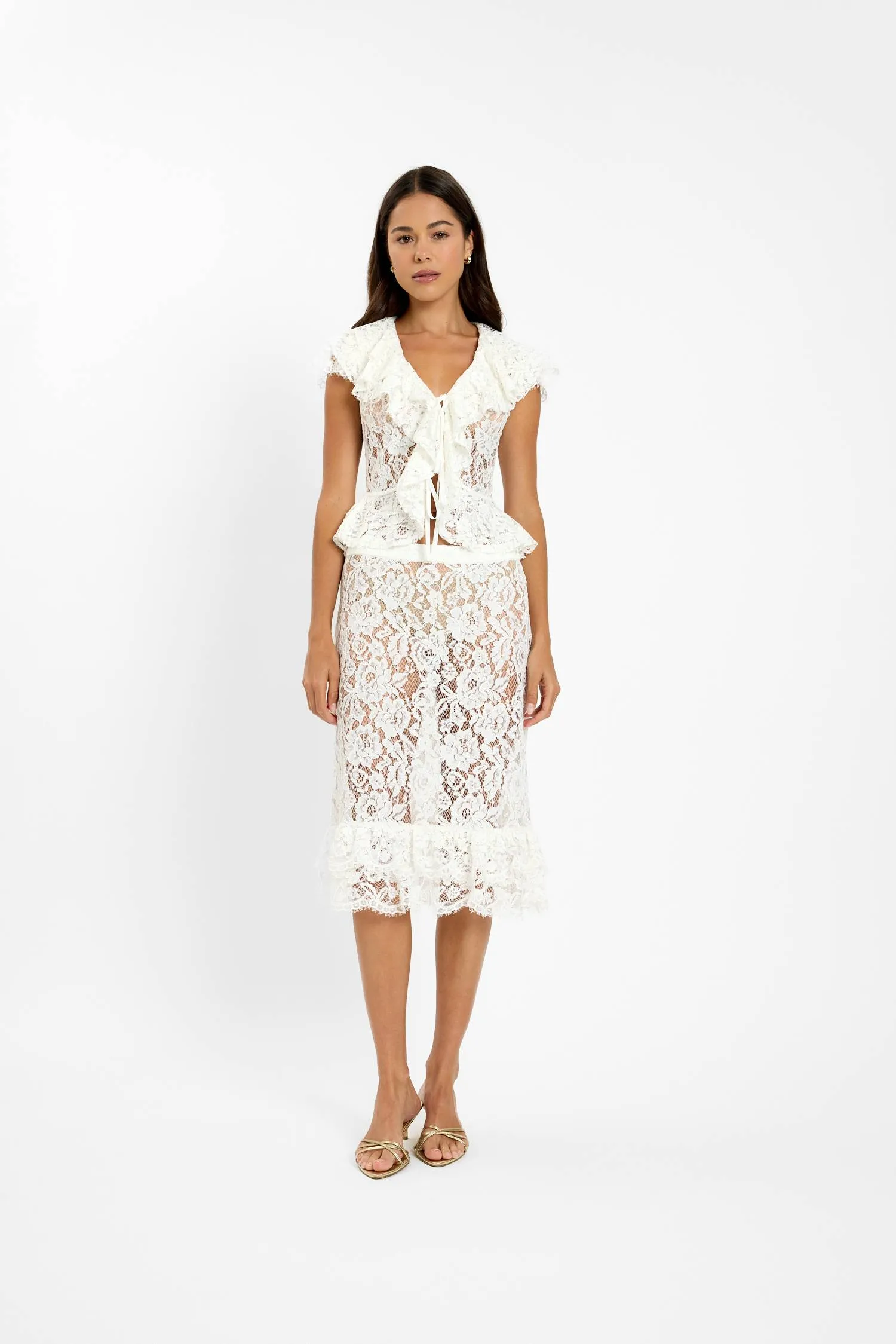 Frill Cap Sleeve Cardigan | White Lace sold by With Harper Lu product image thumbnail 2