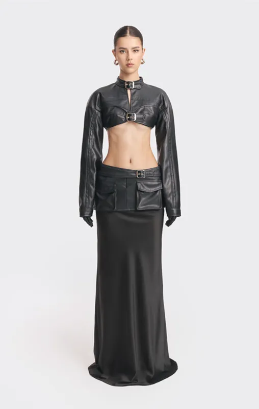 Faux Leather Racing Belt Crop Jacket sold by Stolen Stores