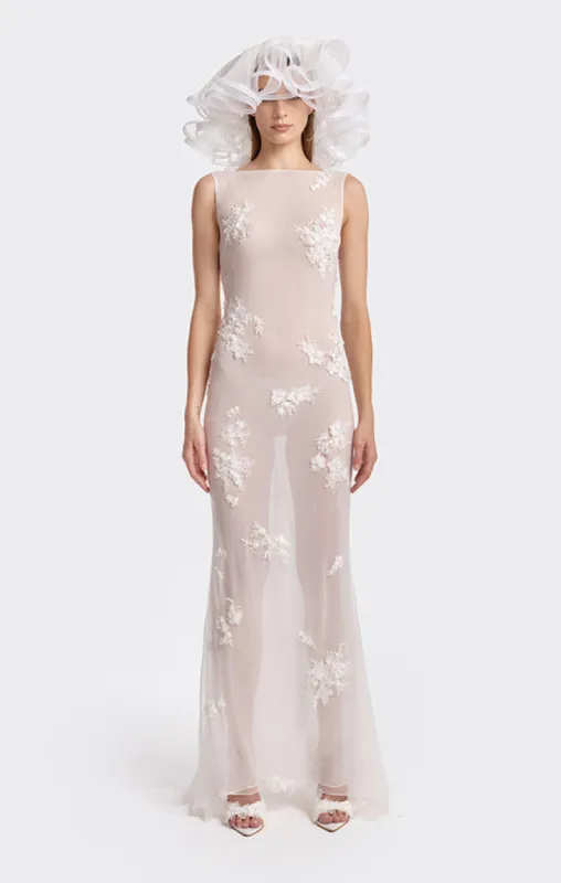 Boat-Neck Embroidered Lace Maxi Dress sold by Stolen Stores