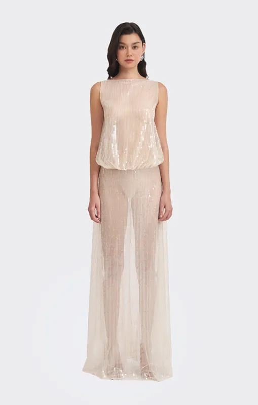 Puffed Boatneck Maxi Gown  (Sequin) sold by Stolen Stores