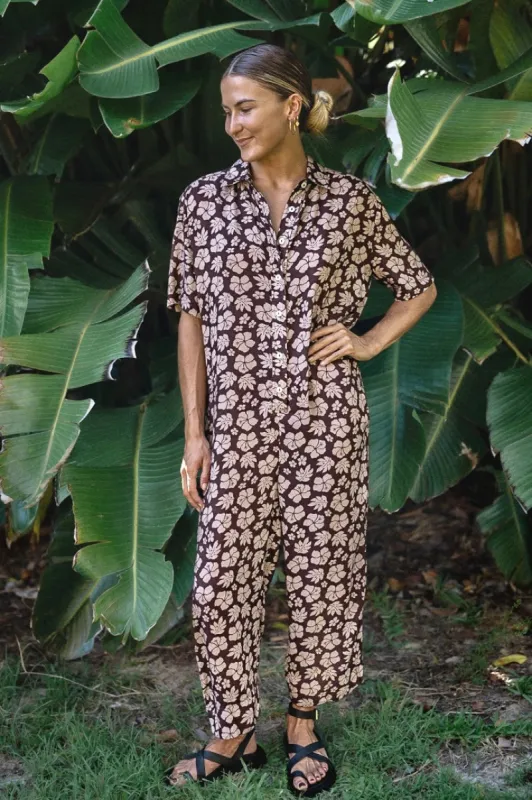 Billy Jumpsuit - Brown Tropics sold by Lokahi Swimwear
