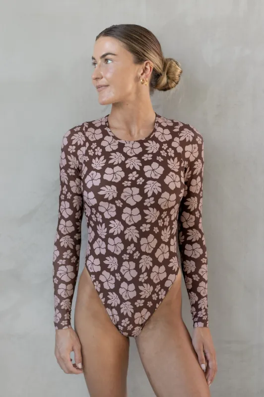 Long Sleeve Surf Suit - Brown Tropics sold by Lokahi Swimwear