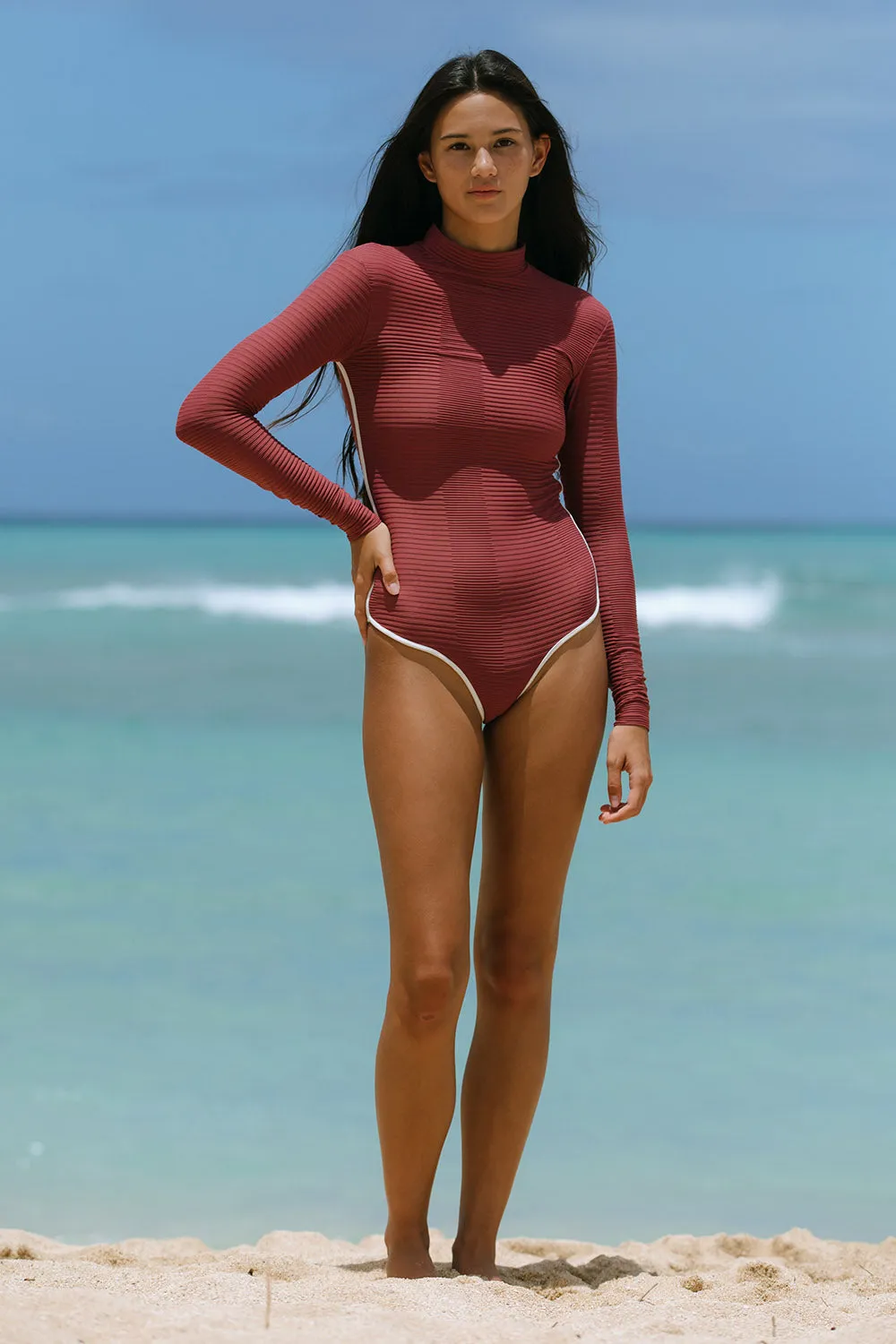 ACACIA Summer 2024 Ehukai Piped Dual Ribbed One Piece in Rouge- Last One sold by Society Bikini product image thumbnail 3