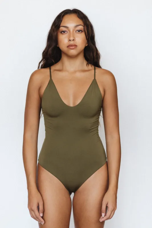 Mai Deluxe Everyday Bodysuit in Olive sold by Society Bikini