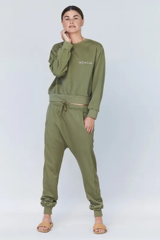 ACACIA Swimwear Vermont Organic Cotton Terry Sweatpant in Basil- Last One sold by Society Bikini
