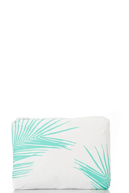 ALOHA Collection Mid Fronds Pouch in Neon Turquoise sold by Society Bikini