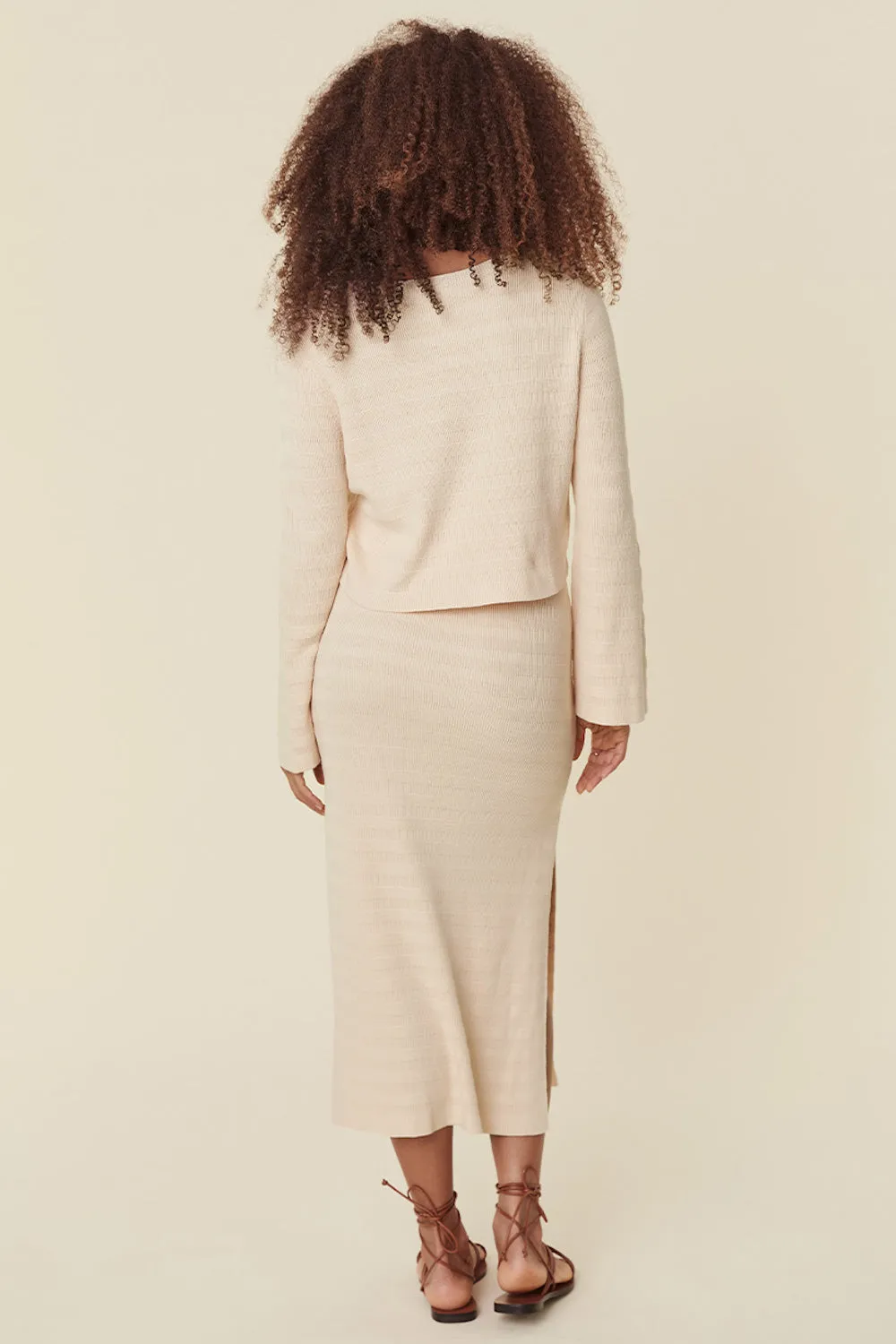 SPELL Hibiscus Lane Sunray Knit Midi Skirt in Cream sold by Society Bikini product image thumbnail 3