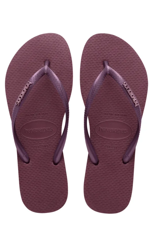 Havaianas Slim Logo Metallic in Purple Soil sold by Society Bikini