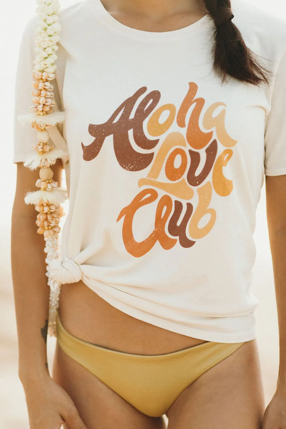 Dolkii Tee Aloha Love Club '19 in Coconut sold by Society Bikini