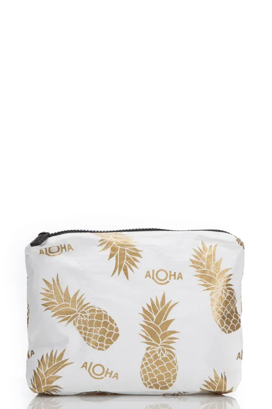 ALOHA Collection Small Pineapple Fields Pouch in White/Gold sold by Society Bikini