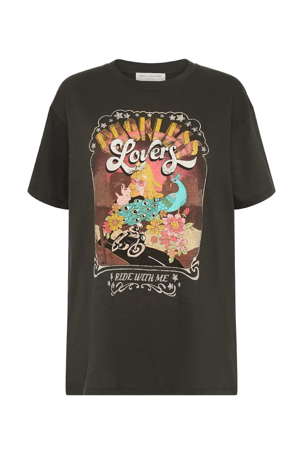 SPELL Hibiscus Lane Reckless Lovers Bikers Tee in Charcoal- Last One sold by Society Bikini product image thumbnail 4