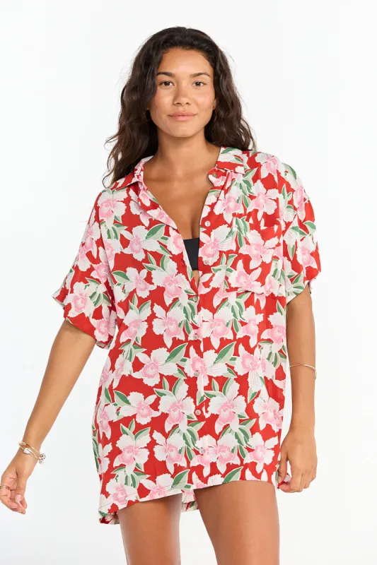 Benoa Swim Aloha Shirt Dress in Vintage Orchid sold by Society Bikini